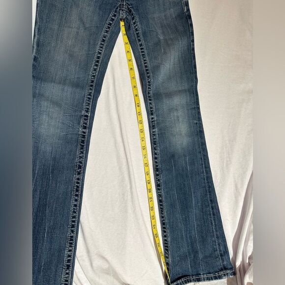 Miss Me Bootcut Jeans Sequoia Rhinestone Stretch Fleur de Lis Size 27 - Picture 10 of 12